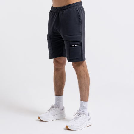 Bee Inspired Hanley Cargo Short in Charcoal, slim fit cargo shorts with an elasticated drawcord waistband, front view
