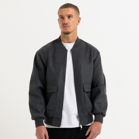 Bee Inspired Sibbick Bomber Jacket in Charcoal, bomber jacket with a two-way front zip, back view