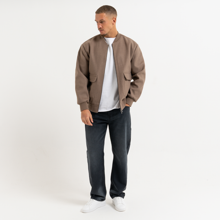 Bee Inspired Sibbick Bomber Jacket in Taupe, bomber jacket with a two-way front zip, back view