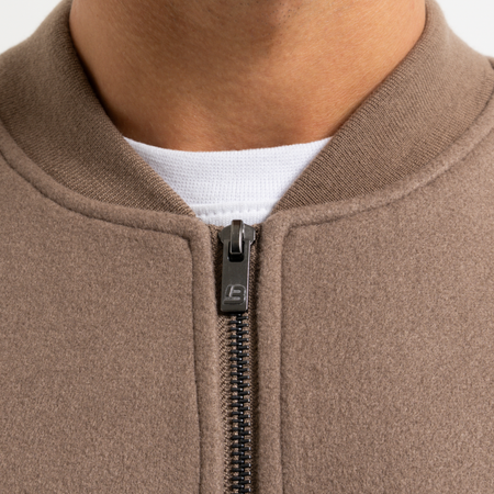Bee Inspired Sibbick Bomber Jacket in Taupe, bomber jacket with a two-way front zip, front view