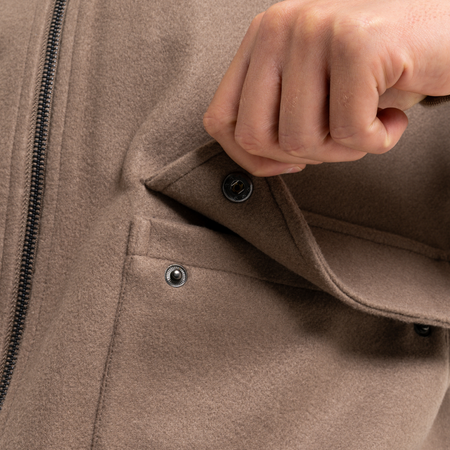 Bee Inspired Sibbick Bomber Jacket in Taupe, bomber jacket with a two-way front zip, back view
