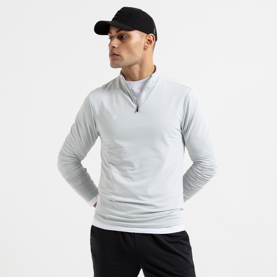 Bee Inspired Signature Sports 1/4 Zip in Light Grey, quarter-zip sports top from the Life in Motion active range, front view