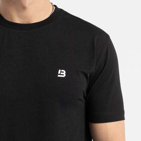 Bee Inspired Signature T-Shirt in Black, slim fit tee in cotton jersey with a contrast B monogram, close-up