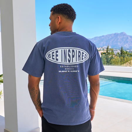 Bee Inspired Silva Oversized T-Shirt in Faded Indigo, oversized graphic tee with a classic crew neckline, front view