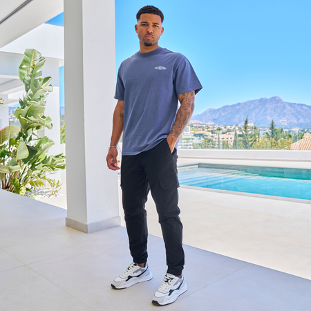 Bee Inspired Silva Oversized T-Shirt in Faded Indigo, oversized graphic tee with a classic crew neckline, styled shot