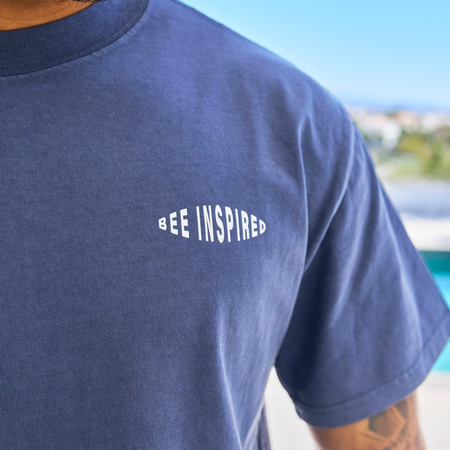 Bee Inspired Silva Oversized T-Shirt in Faded Indigo, oversized graphic tee with a classic crew neckline, alternate angle