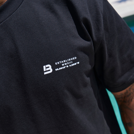 Bee Inspired Simms Oversized T-Shirt in Black, heavyweight cotton oversized tee with a streetwear edge, close-up