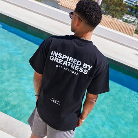 Bee Inspired Simms Oversized T-Shirt in Black, heavyweight cotton oversized tee with a streetwear edge, front view