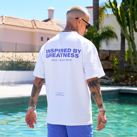 Bee Inspired Simms Oversized T-Shirt in White, heavyweight cotton oversized tee with a streetwear edge, front view