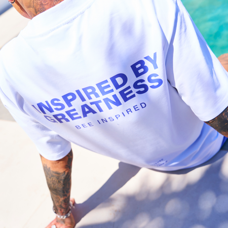 Bee Inspired Simms Oversized T-Shirt in White, heavyweight cotton oversized tee with a streetwear edge, back view