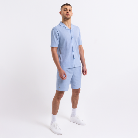 Bee Inspired Sommer Shirt in Ice Blue, relaxed fit shirt, part of the Sommer twin set, close-up