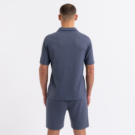 Bee Inspired Sommer Shirt in Steel Blue, relaxed fit shirt, part of the Sommer twin set, close-up