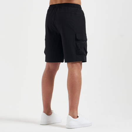 Bee Inspired Soriano Cargo Short in Black, regular fit cargo shorts with utility pockets and a toggle waistband, back view
