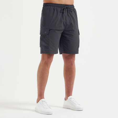 Bee Inspired Soriano Cargo Short in Charcoal, regular fit cargo shorts with utility pockets and a toggle waistband