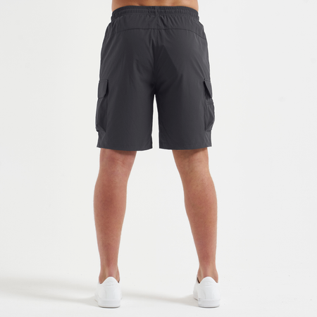 Bee Inspired Soriano Cargo Short in Charcoal, regular fit cargo shorts with utility pockets and a toggle waistband, back view