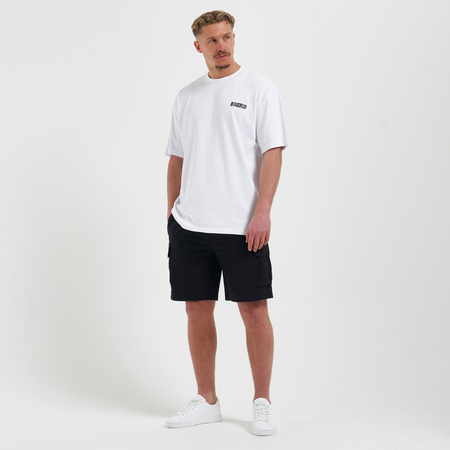 Bee Inspired Soriano Cargo Short in Black, regular fit cargo shorts with utility pockets and a toggle waistband, close-up
