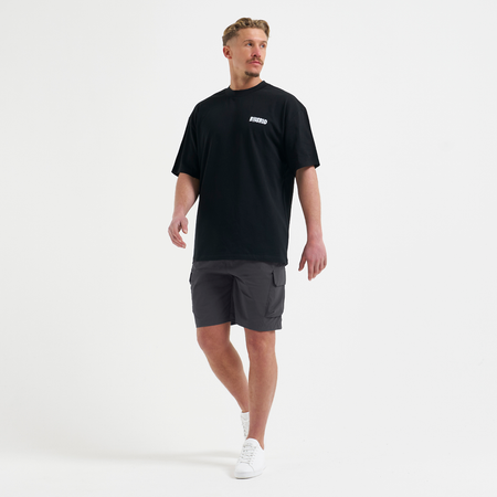 Bee Inspired Soriano Cargo Short in Charcoal, regular fit cargo shorts with utility pockets and a toggle waistband, close-up