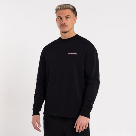Bee Inspired Stach Long Sleeve T-Shirt in Black/Pink, long sleeve tee with a print on the chest and back, styled shot