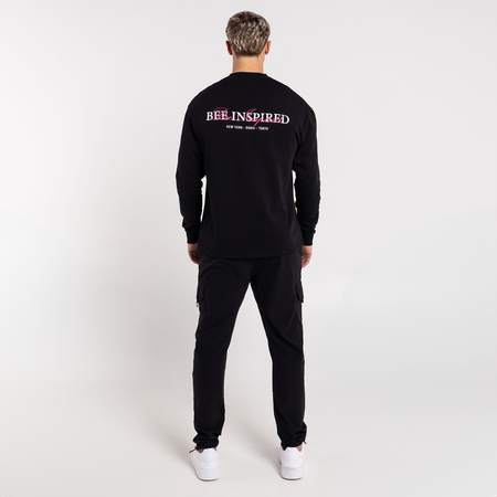 Bee Inspired Stach Long Sleeve T-Shirt in Black/Pink, long sleeve tee with a print on the chest and back, back view