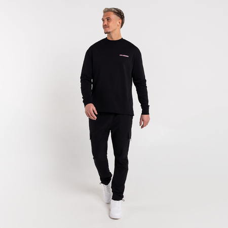 Bee Inspired Stach Long Sleeve T-Shirt in Black/Pink, long sleeve tee with a print on the chest and back, close-up