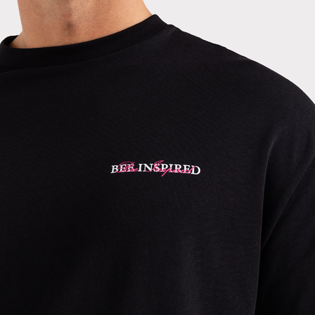 Bee Inspired Stach Long Sleeve T-Shirt in Black/Pink, long sleeve tee with a print on the chest and back, alternate angle