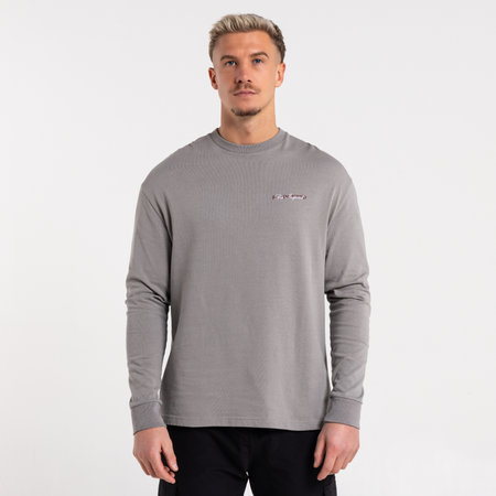 Bee Inspired Stach Long Sleeve T-Shirt in Grey, long sleeve tee with a print on the chest and back, styled shot