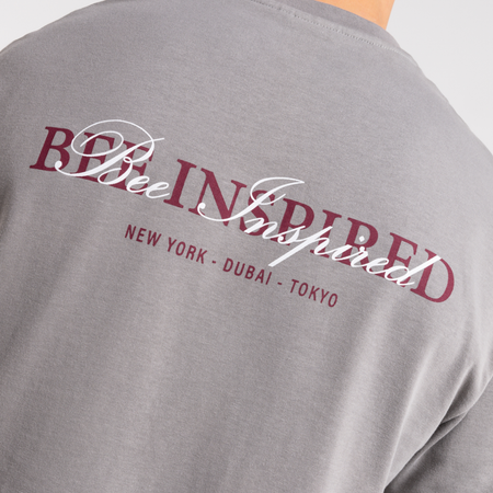 Bee Inspired Stach Long Sleeve T-Shirt in Grey, long sleeve tee with a print on the chest and back, front view