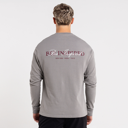 Bee Inspired Stach Long Sleeve T-Shirt in Grey, long sleeve tee with a print on the chest and back, front view