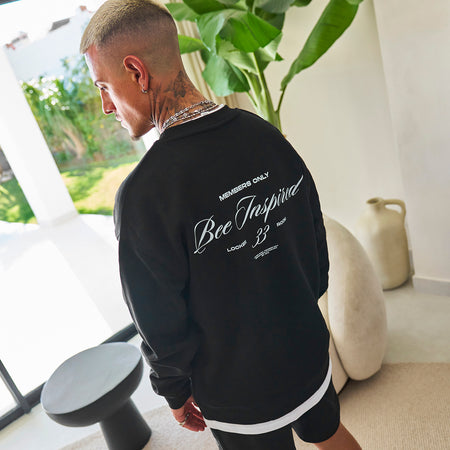 Bee Inspired Team Crew in Black, relaxed fit crew sweatshirt in premium brushed fleece, front view
