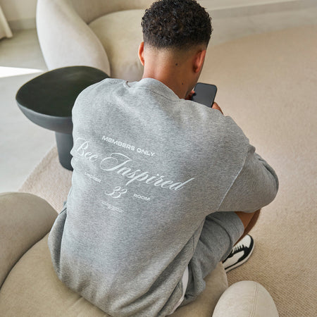Bee Inspired Team Crew in Athletic Grey, relaxed fit crew sweatshirt in premium brushed fleece, back view