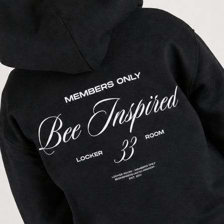 Bee Inspired Junior Team Hoodie in Black, heavyweight cotton junior hoodie with dropped shoulders, back view
