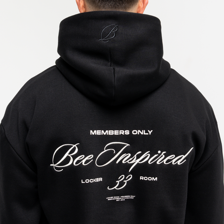 Bee Inspired Team Hoodie in Black, hoodie in soft fleece fabric with embroidered and printed graphics, back view