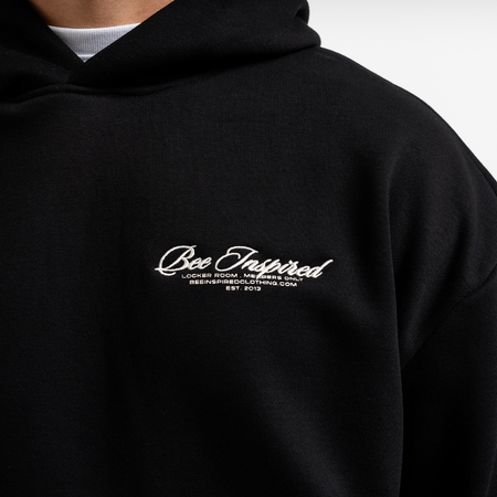 Bee Inspired Team Hoodie in Black, hoodie in soft fleece fabric with embroidered and printed graphics, front view