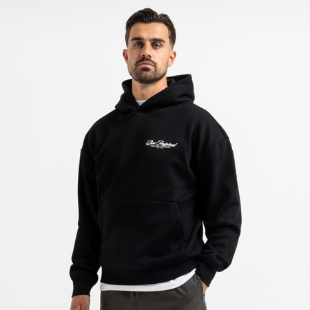 Bee Inspired Team Hoodie in Black, hoodie in soft fleece fabric with embroidered and printed graphics, styled shot