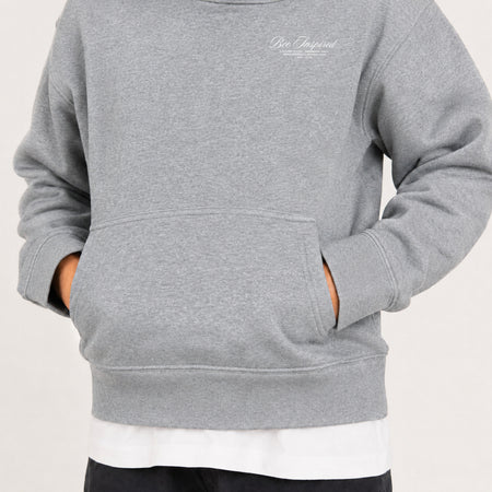 Bee Inspired Junior Team Hoodie in Grey, heavyweight cotton junior hoodie with dropped shoulders, back view