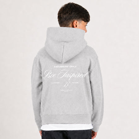 Bee Inspired Junior Team Hoodie in Grey, heavyweight cotton junior hoodie with dropped shoulders, front view