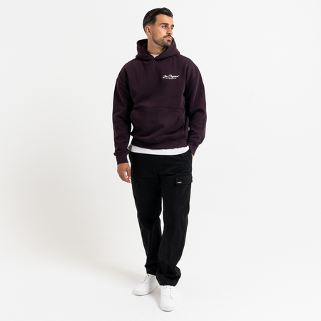 Bee Inspired Team Hoodie in Plum, hoodie in soft fleece fabric with embroidered and printed graphics, close-up
