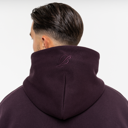 Bee Inspired Team Hoodie in Plum, hoodie in soft fleece fabric with embroidered and printed graphics, front view
