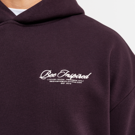 Bee Inspired Team Hoodie in Plum, hoodie in soft fleece fabric with embroidered and printed graphics, alternate angle