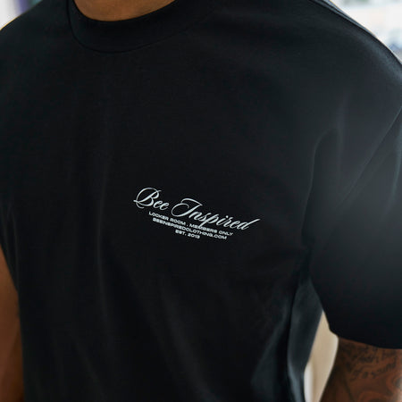 Bee Inspired Team Oversized T-Shirt in Black, heavyweight cotton oversized tee with dropped shoulders, close-up