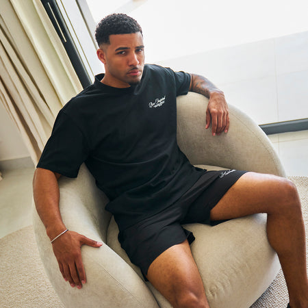 Bee Inspired Team Oversized T-Shirt in Black, heavyweight cotton oversized tee with dropped shoulders, alternate angle