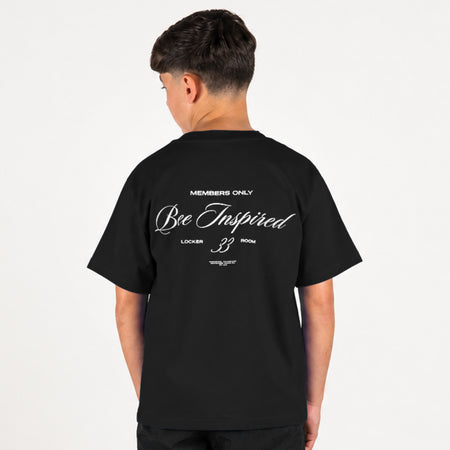 Bee Inspired Junior Team T-Shirt in Black, heavyweight cotton junior tee with dropped shoulders, front view