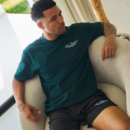 Bee Inspired Team Oversized T-Shirt in Pine Green, heavyweight cotton oversized tee with dropped shoulders, alternate angle