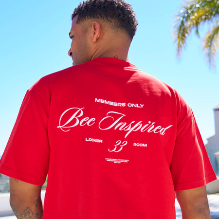 Bee Inspired Team Oversized T-Shirt in Red, heavyweight cotton oversized tee with dropped shoulders, back view