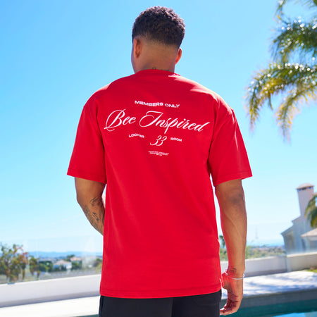 Bee Inspired Team Oversized T-Shirt in Red, heavyweight cotton oversized tee with dropped shoulders, front view
