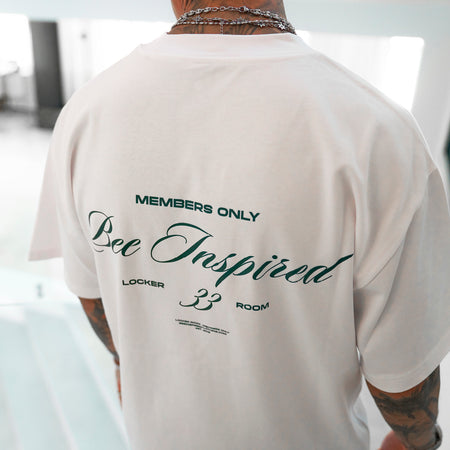 Bee Inspired Team Oversized T-Shirt in White/Green, heavyweight cotton oversized tee with dropped shoulders, back view