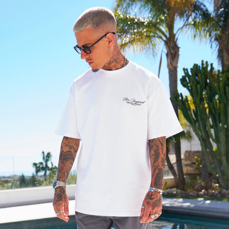 Bee Inspired Team Oversized T-Shirt in White/Black, heavyweight cotton oversized tee with dropped shoulders, close-up