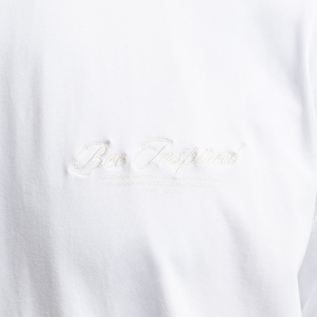 Bee Inspired Team T-Shirt in White, tee with mixed embroidery and print graphic detailing, front view