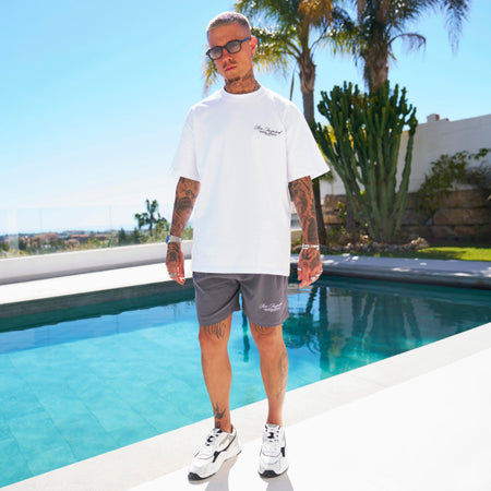 Bee Inspired Team Oversized T-Shirt in White/Black, heavyweight cotton oversized tee with dropped shoulders, styled shot