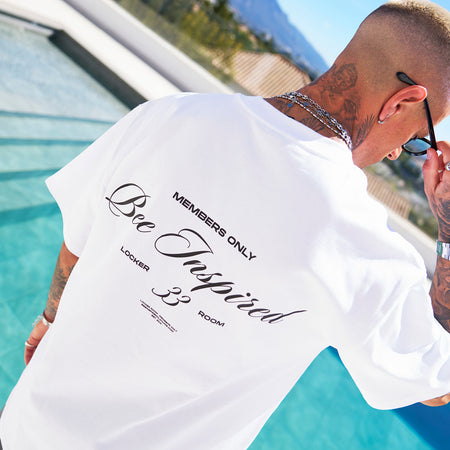 Bee Inspired Team Oversized T-Shirt in White/Black, heavyweight cotton oversized tee with dropped shoulders, back view